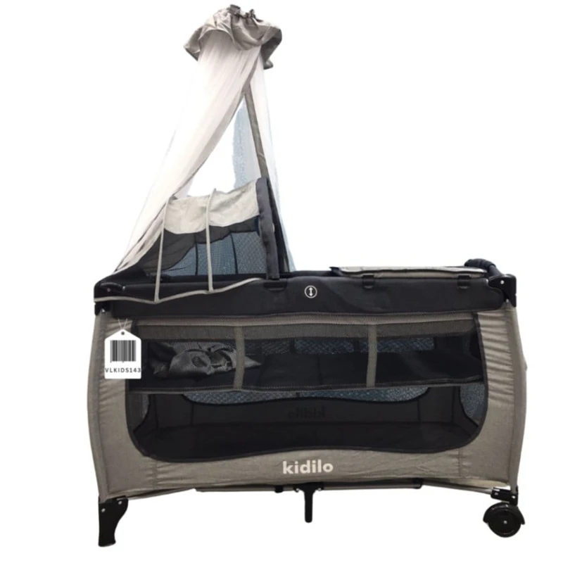 Манеж-кровать Kidilo VL-KIDS-143, серая, 120х60х74 см