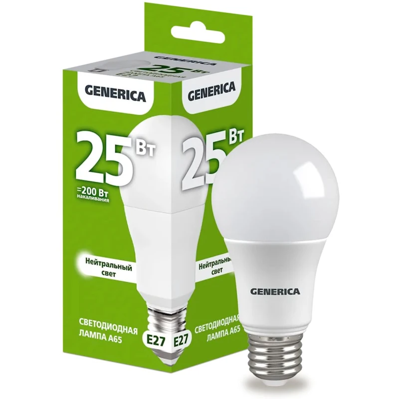 Светодиодная лампа Generica A65 E27 25W 4000K Светодиодная лампа Generica A65 E27 25W 4000K
