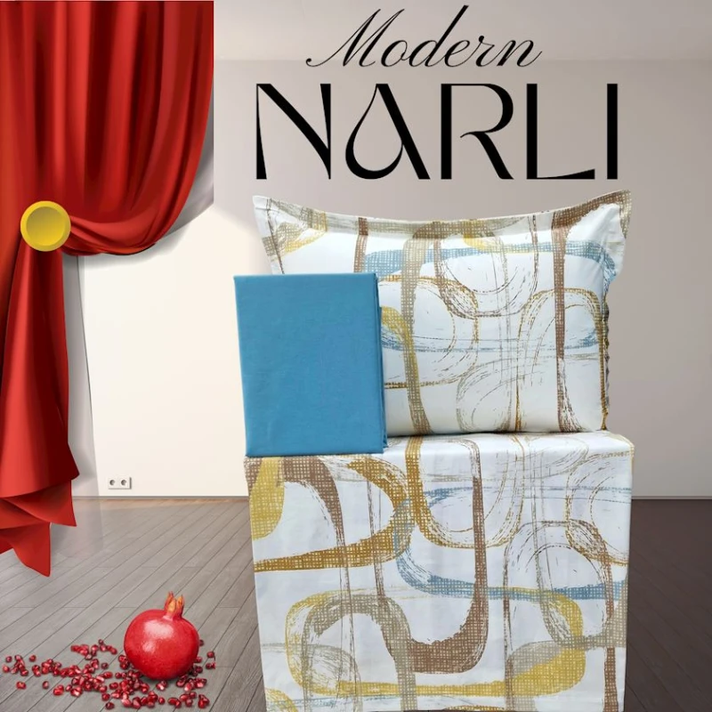 Комплект постельного белья Nar-Lı-001021, простыня 180x240 см, пододеяльник 160x220 см, наволочка 1 шт x 50x70 см, односпальный, хлопок, разноцветный