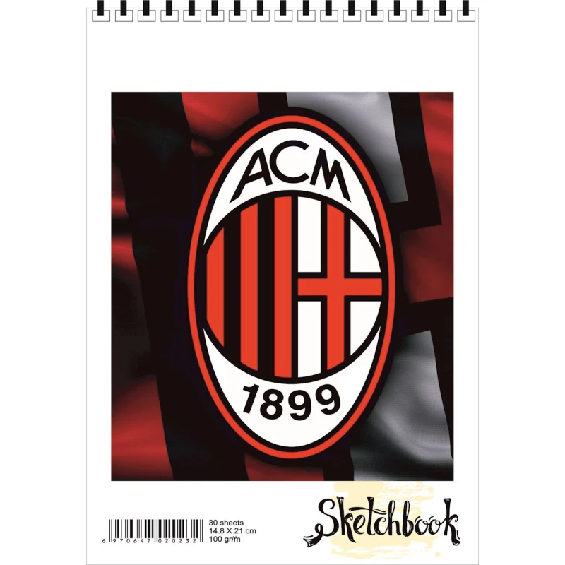 Блокнот Sketchbook AC Milan, A5, 30 листов