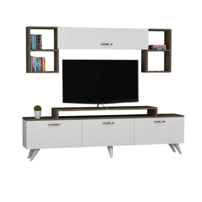 Тумба под ТВ Ev Plus 12115850, ЛДСП, белый/коричневый, 180x35x45 см Тумба под ТВ Ev Plus 12115850, ЛДСП, белый/коричневый, 180x35x45 см