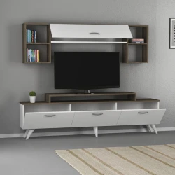 Тумба под ТВ Ev Plus 12115850, ЛДСП, белый/коричневый, 180x35x45 см Тумба под ТВ Ev Plus 12115850, ЛДСП, белый/коричневый, 180x35x45 см