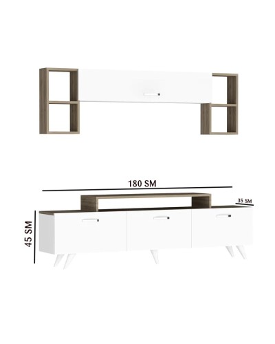 TV üçün tumba Ev Plus 12115850, LDSP, ağ/qəhvəyi, 180x35x45 sm