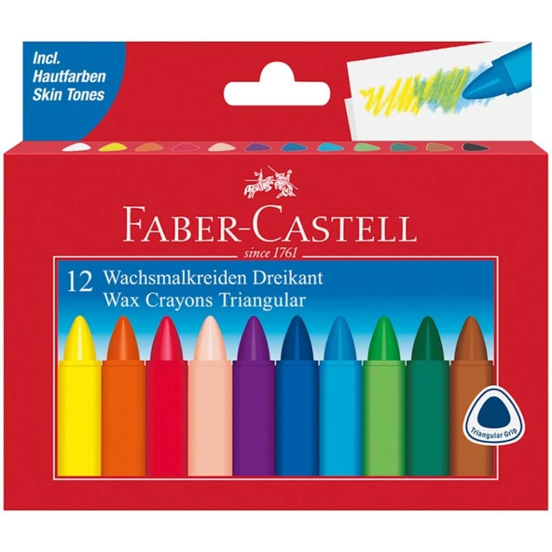 Восковые мелки Faber-Castell Triangular wax crayons, разноцветные, воск, 12 шт, 15.2x13 x1.4 см, 125 г