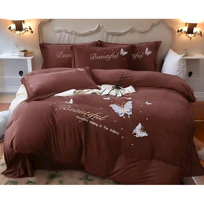 Yataq dəsti Luxe Cotton 000253, yorğan üzü 200x230 sm, mələfə 245x250 sm, yastıq üzü 50х70 sm, avro, velür, qəhvəyi