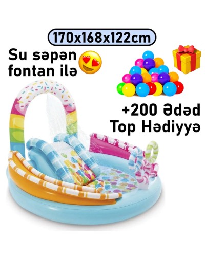 Şişmə hovuz Intex, sürüşmə təpəcik və su səpən ilə, dairəvi, rəngarəng, 170x168x122 sm, həcm 165 l, 165TX57144T200 - 165TX57144T200