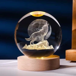 Dekorativ çıraq 3D Crystal Ball Wolf, 8x6 sm Dekorativ çıraq 3D Crystal Ball Wolf, 8x6 sm