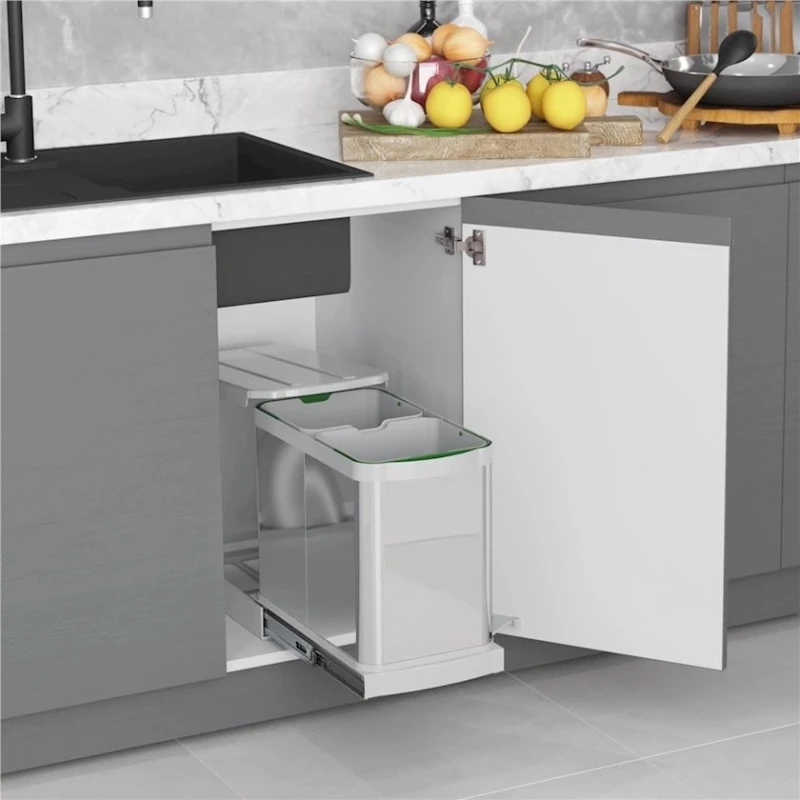 Мусорный бак Starax с телескопической направляющей из нержавеющей стали, 12 + 12 л Мусорный бак Starax с телескопической направляющей из нержавеющей стали, 12 + 12 л