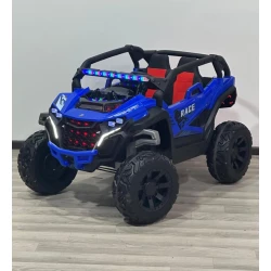 Uşaq elektrik avtomobili Race JEEP azr5113, rezin təkərlər, dəri oturacaqlar, USB, musiqi ilə, işıqlı faralar, 1-5 yaş, qara/mavi