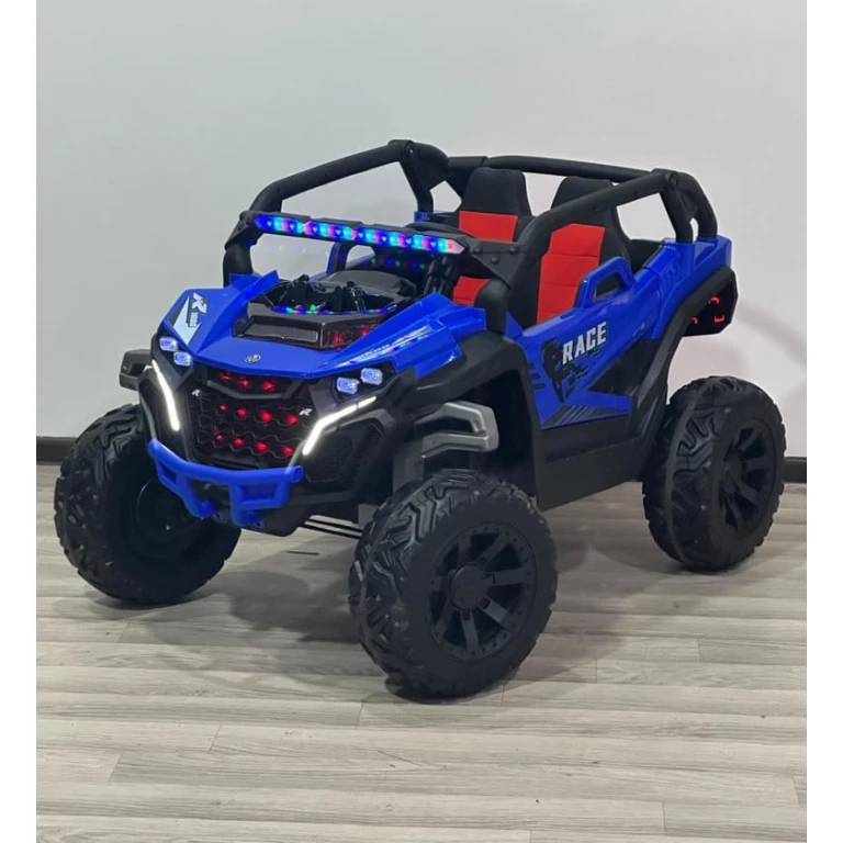 Детский электромобиль Race JEEP azr5113, резиновые колеса, кожаные сиденья, USB, музыка, светящиеся фары, 1-5 лет, черно-синий