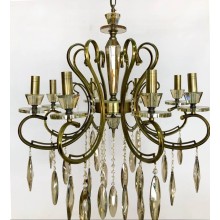 Asma çılçıraq BR 142-8, 8 E14 lampa, antik bürünc/açıq kəhrəba kristallar