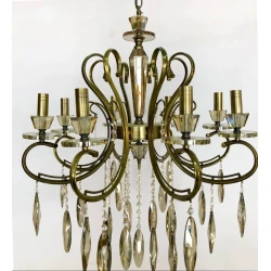 Люстра подвесная BR 142-8, 8 ламп E14, антик бронза/светлый янтарь кристаллы - BR 142-8