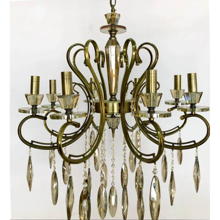 Люстра подвесная BR 142-8, 8 ламп E14, антик бронза/светлый янтарь кристаллы - BR 142-8