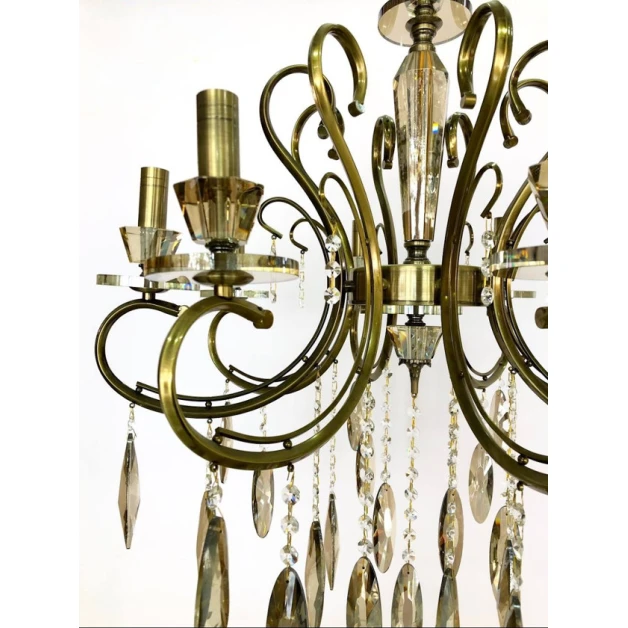 Люстра подвесная BR 142-8, 8 ламп E14, антик бронза/светлый янтарь кристаллы - BR 142-8