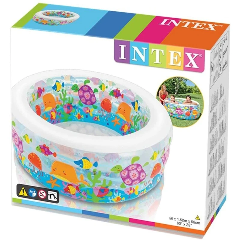 Бассейн Intex Aquarium детский, надувной, круглый, 152х56 см, 360 л, белый/разноцветный Бассейн Intex Aquarium детский, надувной, круглый, 152х56 см, 360 л, белый/разноцветный