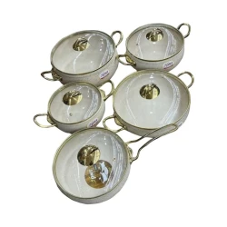 Набор посуды PMT BTC-010, с крышкой, гранит, белый, 10 предметов