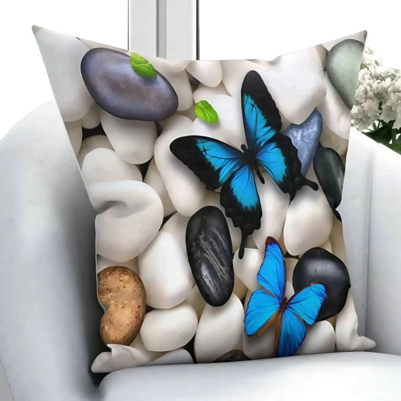 Dekorativ yastıq VM315, kəpənəklərlə, 45x45 sm, mavi/ağ