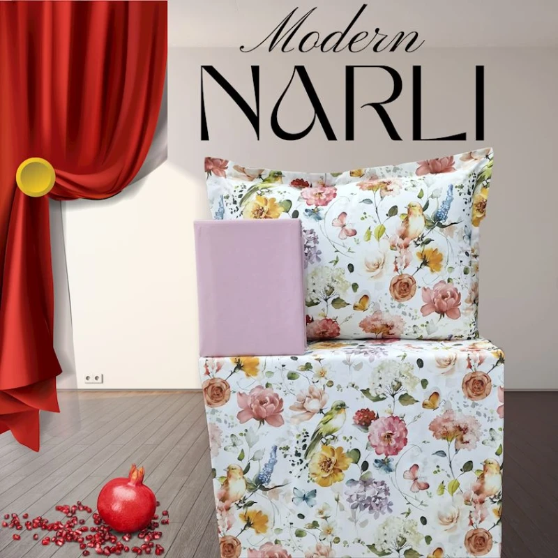 Комплект постельного белья Nar-Lı-001013, простыня 180x240 см, пододеяльник 160x220 см, наволочка 1 шт x 50x70 см, односпальный, хлопок, разноцветный
