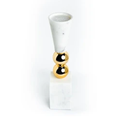 Подсвечник Hom-me Aegeus, 31.5x7x7, металл/мрамор, Белый/Золотистый