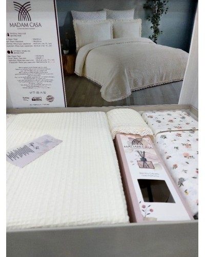 Dəst MiraNova SF-367, yastıq üzləri 50x70 sm, pike yorğanı 220x240 sm, mələfə 240x260 sm, ikinəfərlik, bej