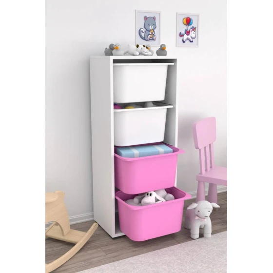 Шкаф для игрушек Pratico I39037, белый/розовый, 30x45.5x109 см Шкаф для игрушек Pratico I39037, белый/розовый, 30x45.5x109 см