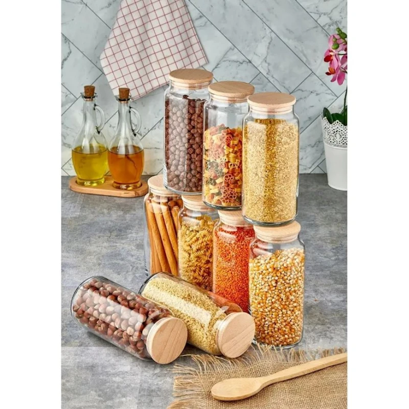 Səpələnən məhsullar üçün banka 89336, şüşə/bambuk, şəffaf, 1300 ml