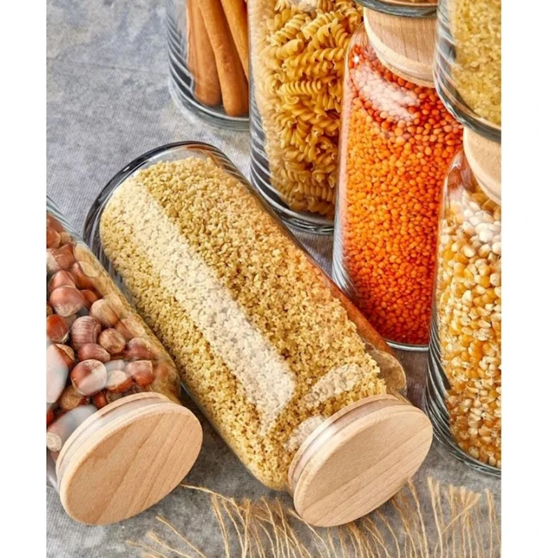 Səpələnən məhsullar üçün banka 89336, şüşə/bambuk, şəffaf, 1300 ml