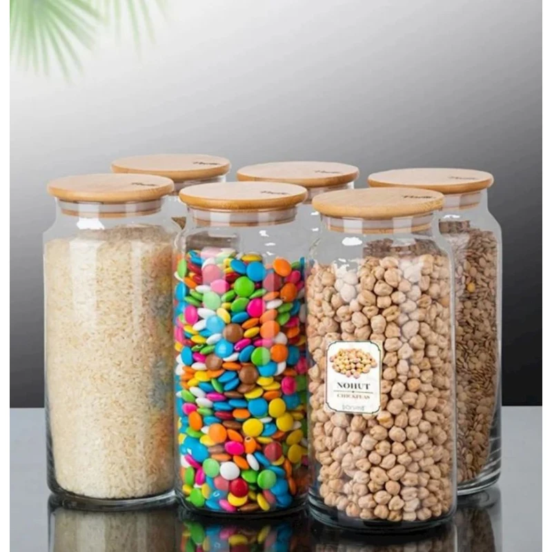 Səpələnən məhsullar üçün banka 89336, şüşə/bambuk, şəffaf, 1300 ml