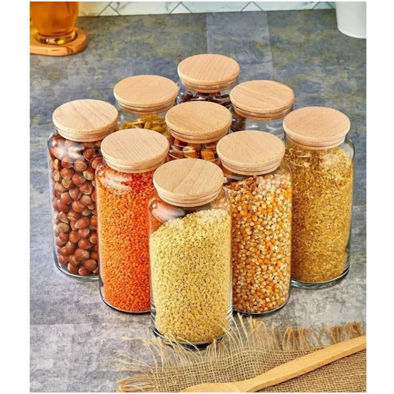 Səpələnən məhsullar üçün banka 89336, şüşə/bambuk, şəffaf, 1300 ml