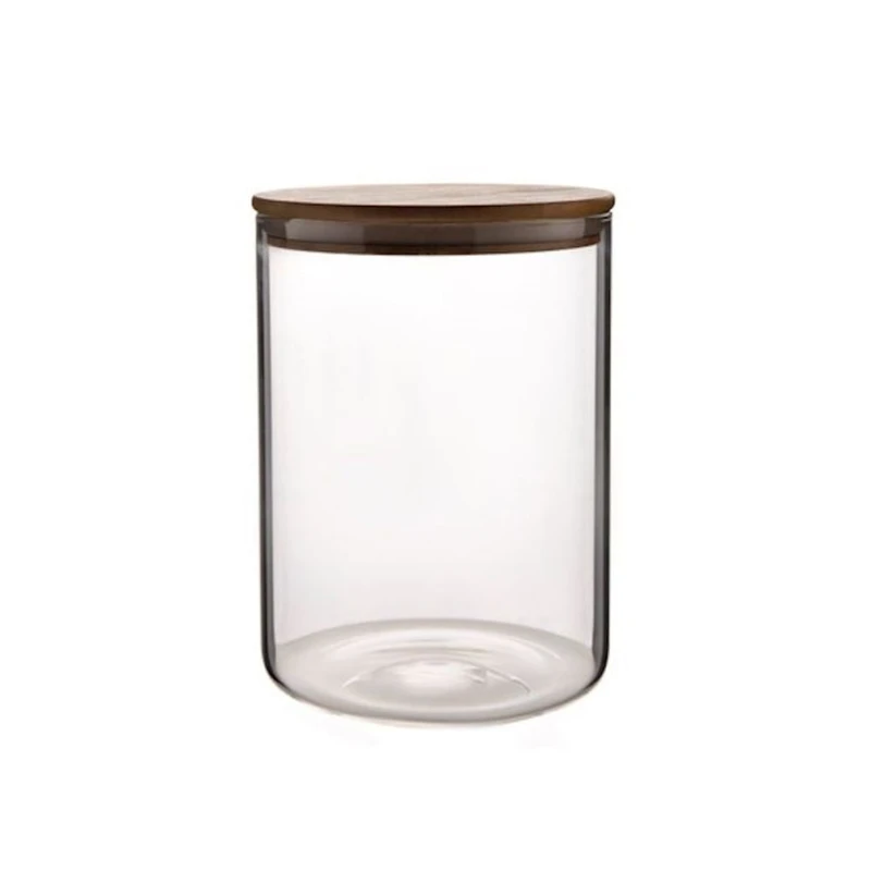 Емкость для хранения Hom-Me 105755, 15x20 см, стекло/дерево, прозрачный