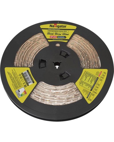 LED lent Navigator NLS-3528W60, 4.8Vt, IP20, 60əd/m, 12V, 50000x8x3mm, soyuğ ağ