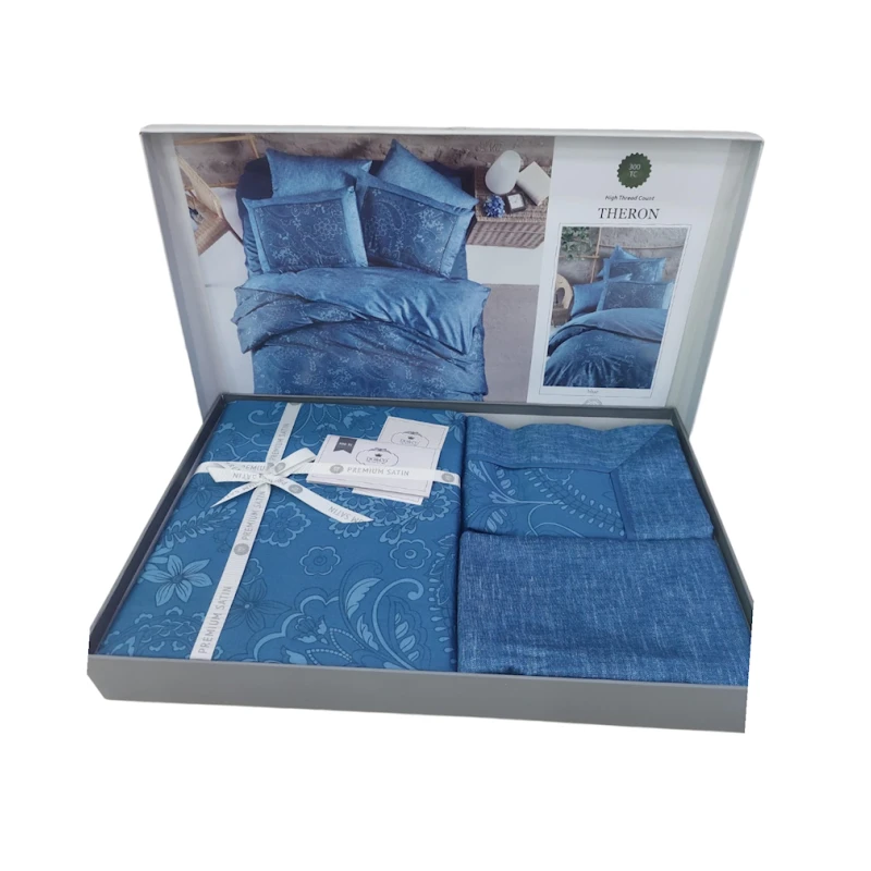 Yataq dəsti DO&GO DO6, yorğan üzü 200х220 sm, mələfə 220х240 sm, yastıq üzləri 70x70 sm, 50х70 sm, ikinəfərlik, satin, göy