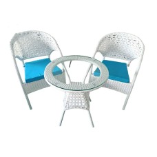 Bağ üçün mebel dəsti Zili Rattan Venesiya, 2 nəfərlik, masa ölçüsü 60x67 sm, ağ/göy