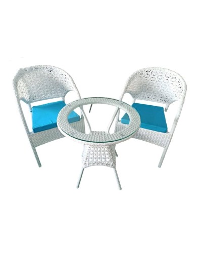 Bağ üçün mebel dəsti Zili Rattan Venesiya, 2 nəfərlik, masa ölçüsü 60x67 sm, ağ/göy