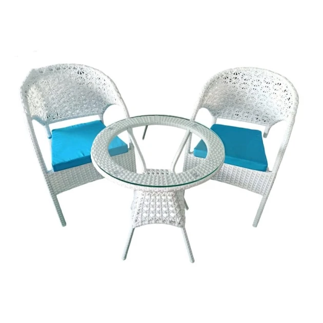 Комплект садовой мебели Zili Rattan Venesiya, на 2 человек, размер стола 60x67 см, белый/синий Комплект садовой мебели Zili Rattan Venesiya, на 2 человек, размер стола 60x67 см, белый/синий