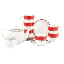 Çay servizi Gipfel Charlotte 51563, 6 nəfərlik, 14 əşya, farfor, ağ/qırmızı/qızılı