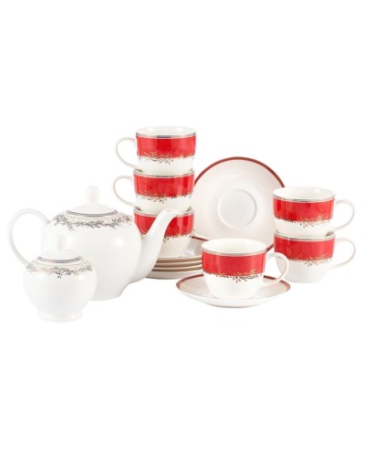 Çay servizi Gipfel Charlotte 51563, 6 nəfərlik, 14 əşya, farfor, ağ/qırmızı/qızılı