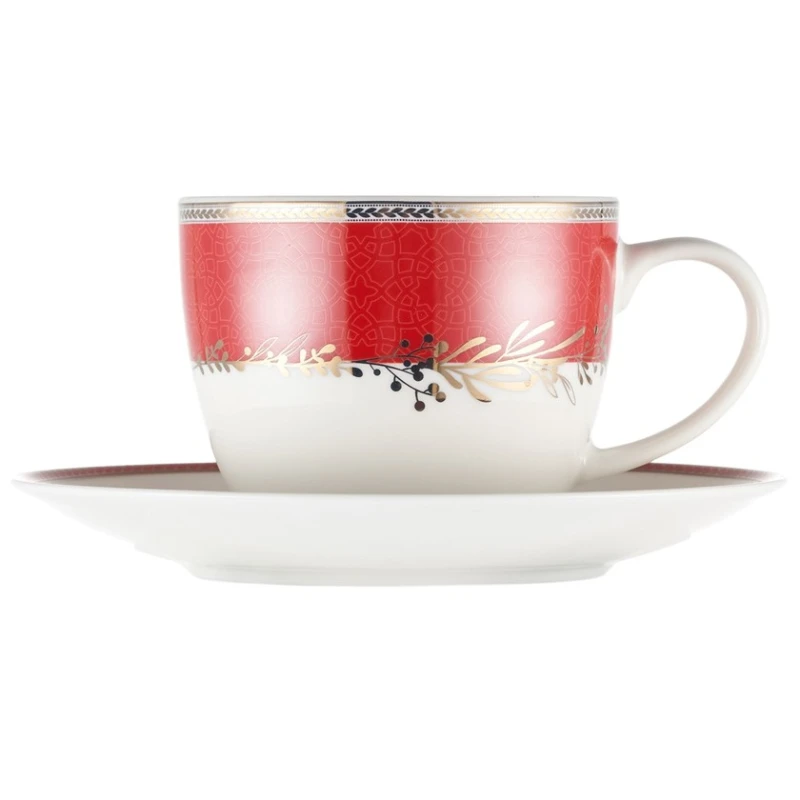 Сервиз чайный Gipfel Charlotte 51563, на 6 персон, 14 предметов, фарфор, белый/красный/золотистый