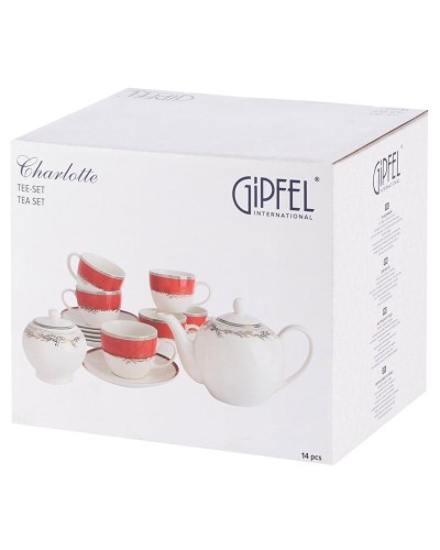Çay servizi Gipfel Charlotte 51563, 6 nəfərlik, 14 əşya, farfor, ağ/qırmızı/qızılı
