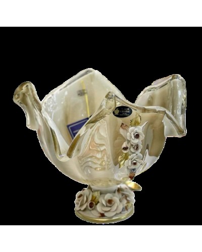 Meyvə kasası Murano 32х30 sm, şüşə, bej/qızılı
