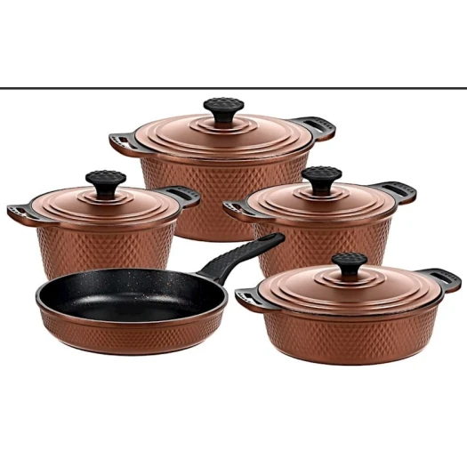 Набор посуды Oms SHA-00002492, гранит, коричневый, 9 предметов Набор посуды Oms SHA-00002492, гранит, коричневый, 9 предметов