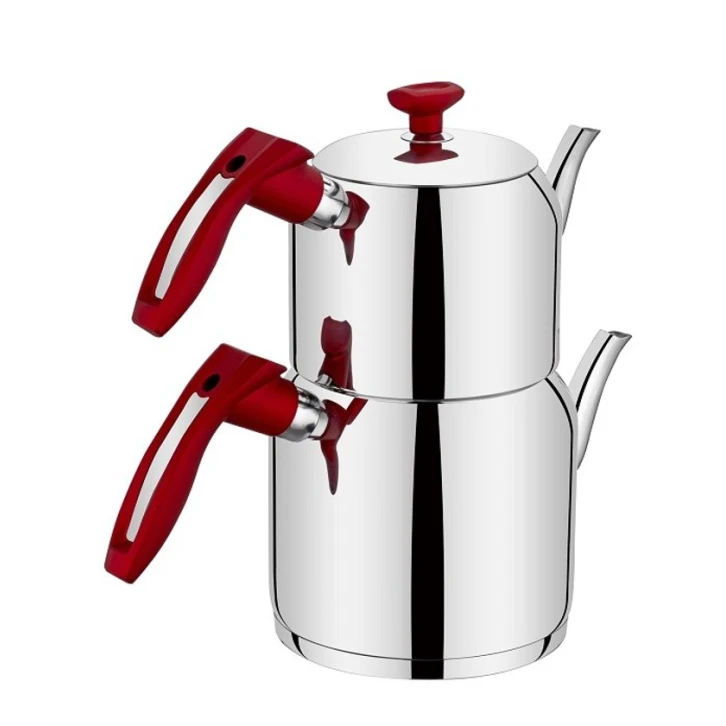 Набор чайников Evimsaray İdil EVMS 7117, нержавеющая сталь, серебристый/красный, 1300 + 2200 мл, 2 шт Набор чайников Evimsaray İdil EVMS 7117, нержавеющая сталь, серебристый/красный, 1300 + 2200 мл, 2 шт