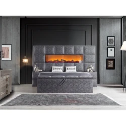 Двуспальная кровать Art_ikili_yataq 65, ламинат/текстиль, серая, 120x200х200 см