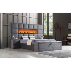 Двуспальная кровать Art_ikili_yataq 65, ламинат/текстиль, серая, 120x200х200 см