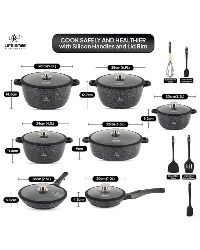Qab-qacaq dəsti Life Smile LF-PY-001, qranit, qara, 24 parça