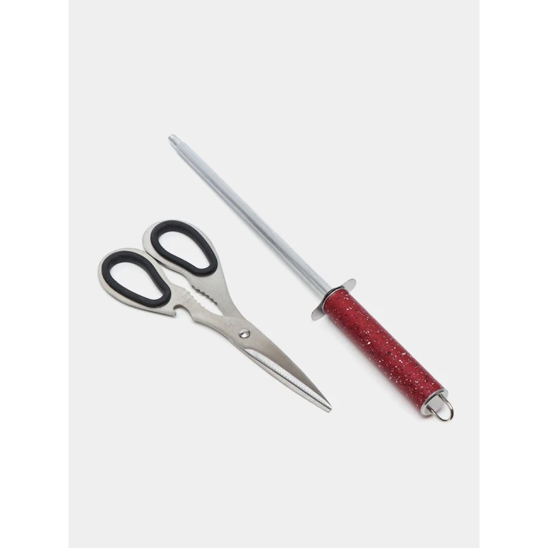 Mətbəx bıçaqları dəsti nabor_001, paslanmayan polad, 8 əşya, qırmızı