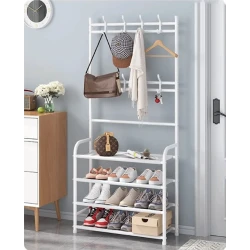 Напольная вешалка NH_EQ4, с полками, 80x26x155 см, металл, белая Напольная вешалка NH_EQ4, с полками, 80x26x155 см, металл, белая