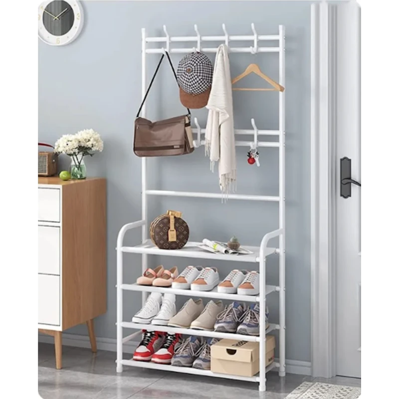 Напольная вешалка NH_EQ4, с полками, 80x26x155 см, металл, белая Напольная вешалка NH_EQ4, с полками, 80x26x155 см, металл, белая