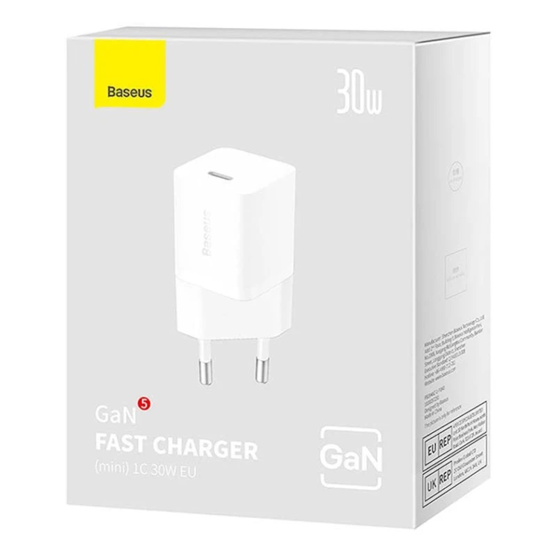 Сетевое зарядное устройство Baseus GaN5 Fast Charger Mini 1C 30W, Белый Сетевое зарядное устройство Baseus GaN5 Fast Charger Mini 1C 30W, Белый