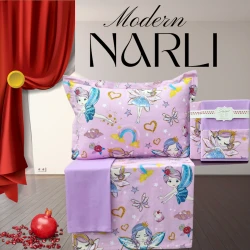 Комплект детского постельного белья Narlı 1040, пододеяльник 160x220 см, простыня 180x240 см, наволочка 50x70 см, односпальный, хлопок, фиолетовый Комплект детского постельного белья Narlı 1040, пододеяльник 160x220 см, простыня 180x240 см, наволочка 50x70 см, односпальный, хлопок, фиолетовый